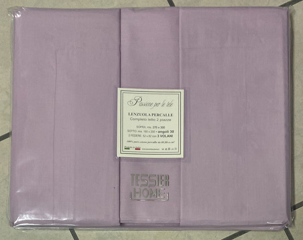 Coppia lenzuola Passione per le tele in 100% puro cotone PERCALLE 80 fili  MISURA MAXI 270X300 ANGOLO ALTEZZA 30 cm FEDERE A 3 VOLANI