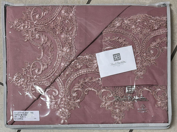 Coppia lenzuola Renato Balestra Alba  con pizzo rebrodè 100% puro cotone matrimoniale