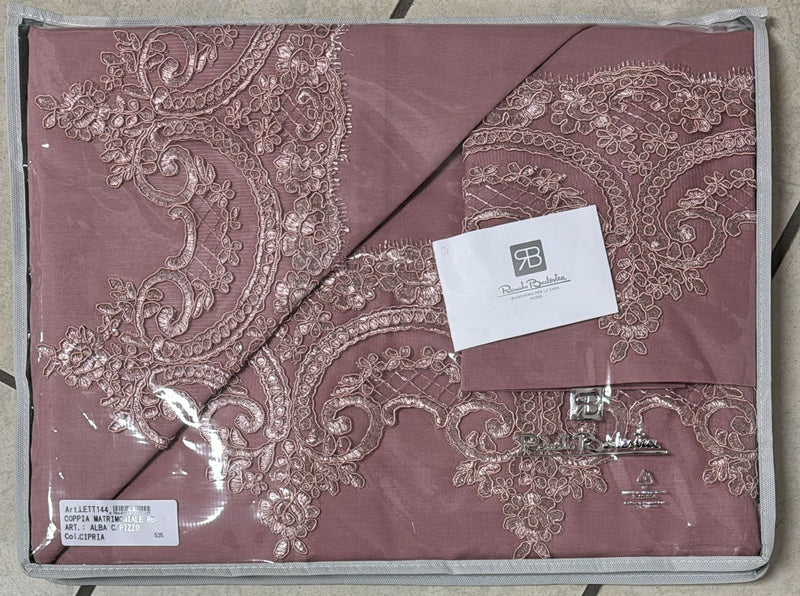 Coppia lenzuola Renato Balestra Alba  con pizzo rebrodè 100% puro cotone matrimoniale