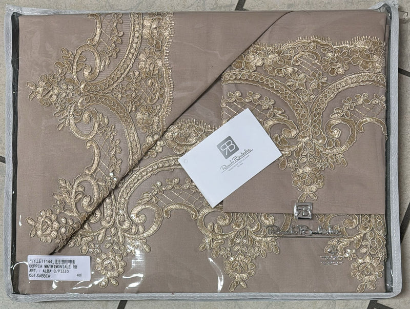 Coppia lenzuola Renato Balestra Alba  con pizzo rebrodè 100% puro cotone matrimoniale