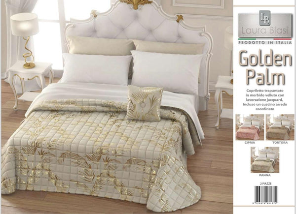 Trapuntino Laura Blasi Golden Palm in velluto con lavorazione jacquard + 1 cuscino arredo matrimoniale