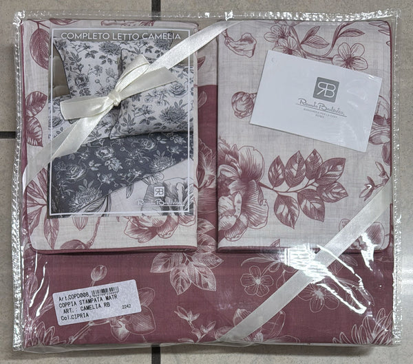 Coppia lenzuola Renato Balestra Camelia in 100% puro cotone matrimoniale