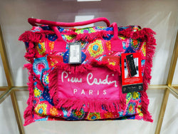 Borsa mare stampata con frange e ricamo Pierre Cardin