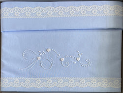 Coppia lenzuola lettino ÉLITE 100% puro cotone ricamati a mano scatolati  Made in Italy