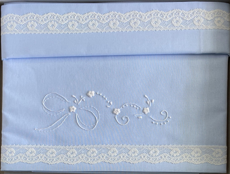 Coppia lenzuola lettino ÉLITE 100% puro cotone ricamati a mano scatolati  Made in Italy