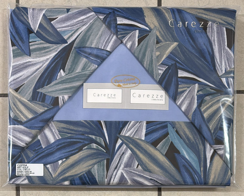 Coppia Lenzuola Carezze  Sole 100% Cotone con balza in raso di cotone e federe interamente stampate