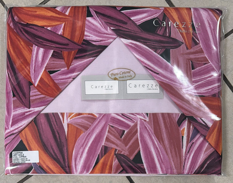 Coppia Lenzuola Carezze  Sole 100% Cotone con balza in raso di cotone e federe interamente stampate