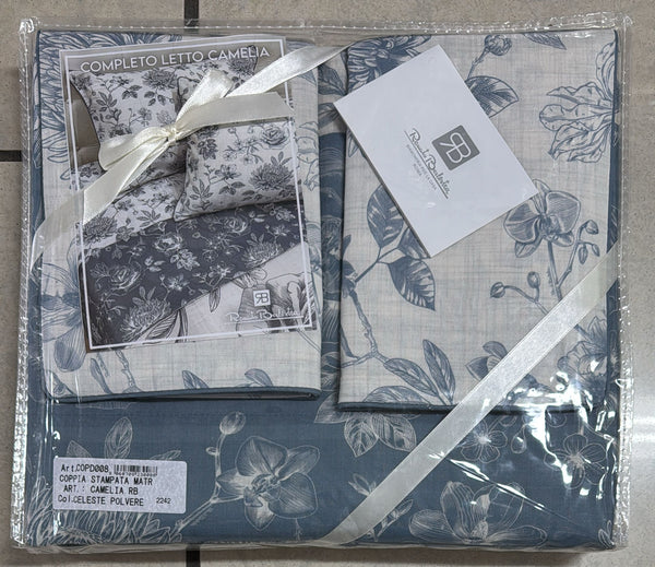 Coppia lenzuola Renato Balestra Camelia in 100% puro cotone matrimoniale