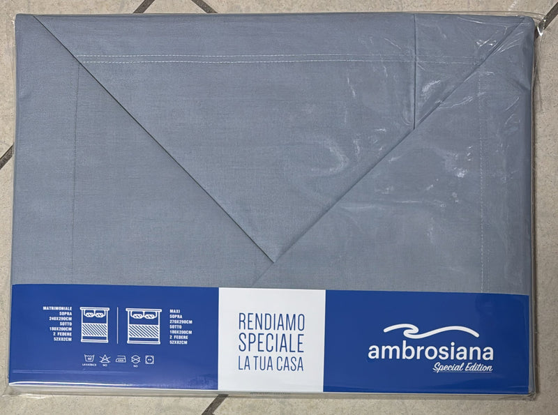 Coppia lenzuola Ambrosiana Capri in 100% puro cotone tinta unita matrimoniale