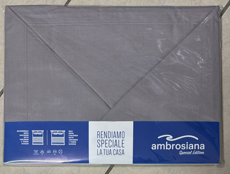 Coppia lenzuola Ambrosiana Capri in 100% puro cotone tinta unita matrimoniale