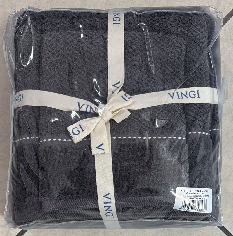 Tris bagno Vingi Elegance in spugna con balza in ciniglia