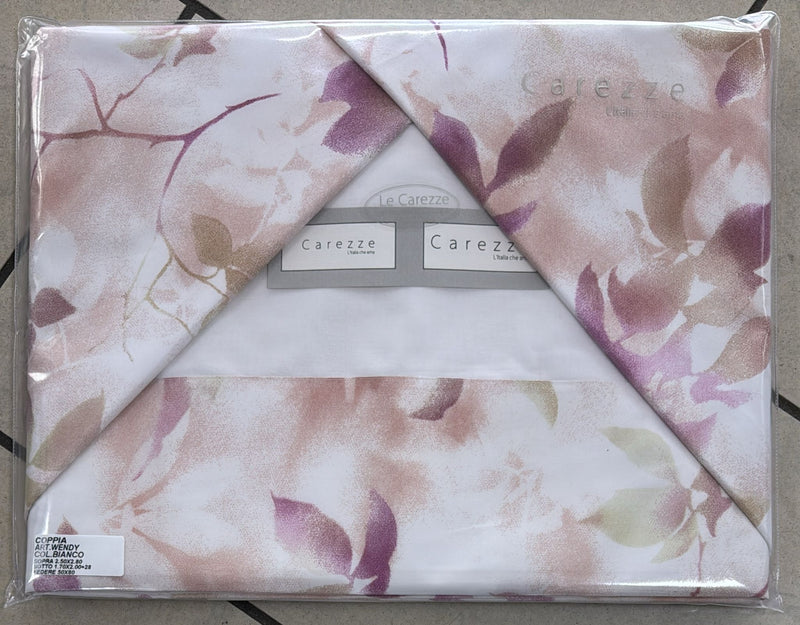 Coppia Lenzuola Carezze Wendy 100% Cotone con balza in raso di cotone e federe interamente stampate matrimoniale