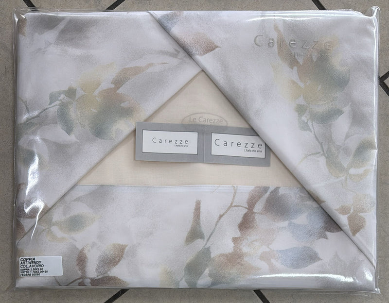 Coppia Lenzuola Carezze Wendy 100% Cotone con balza in raso di cotone e federe interamente stampate matrimoniale