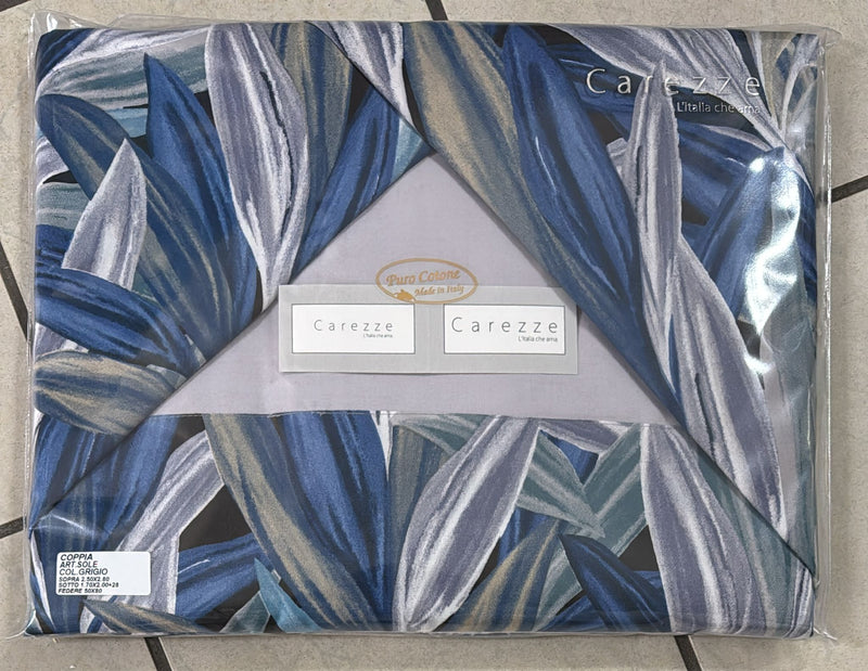 Coppia Lenzuola Carezze  Sole 100% Cotone con balza in raso di cotone e federe interamente stampate