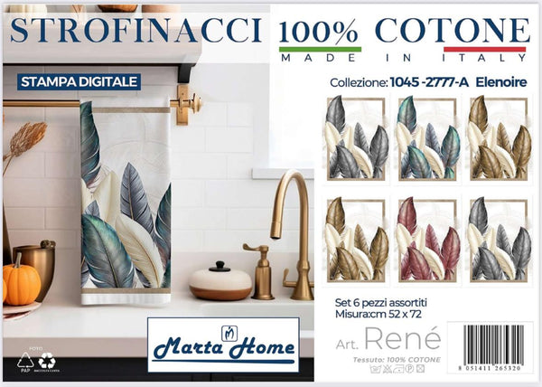 Confezione 6 strofinacci Marta Marzotto Renè in 100% puro cotone stampa digitale