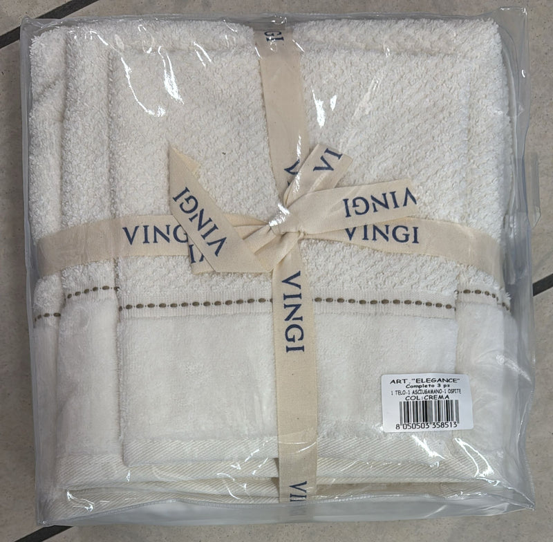 Tris bagno Vingi Elegance in spugna con balza in ciniglia