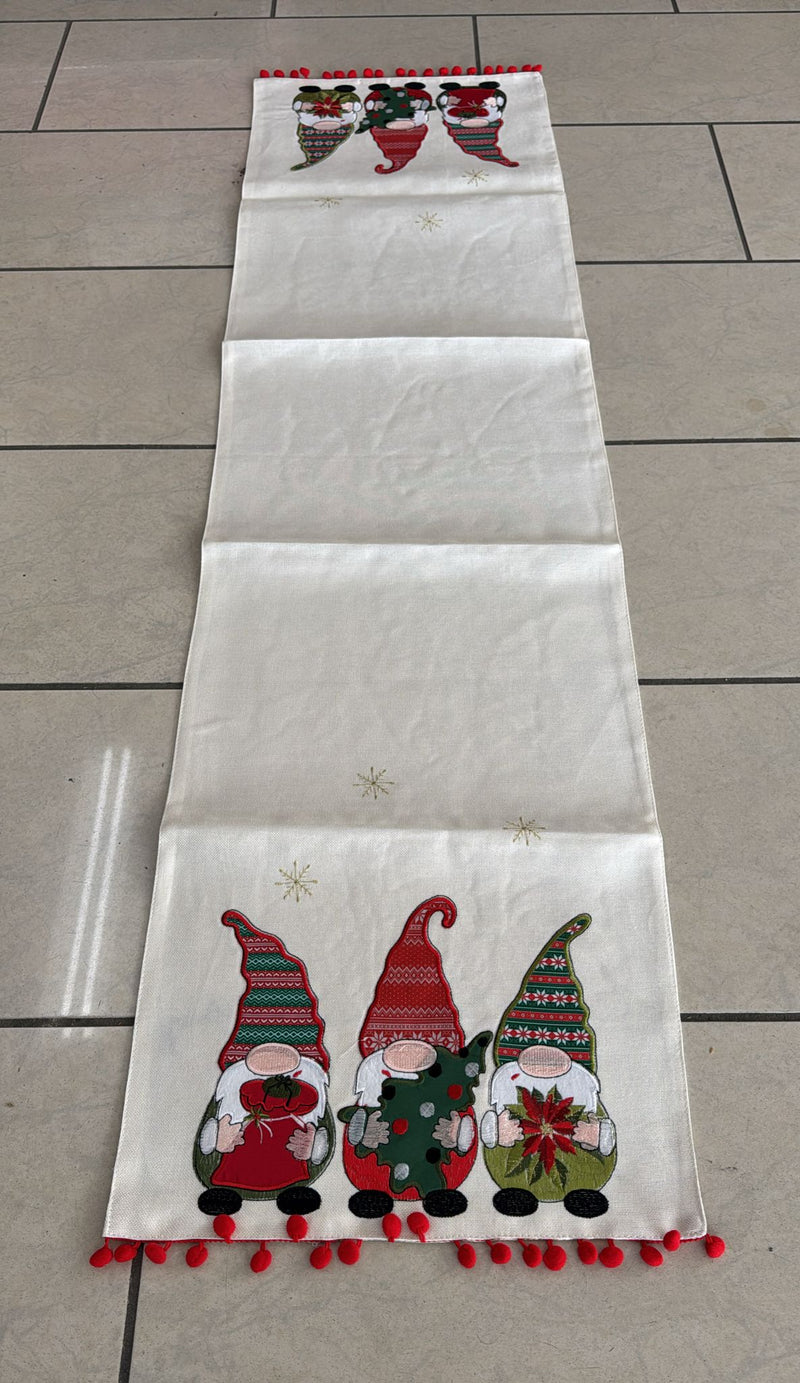 Runner 45X140 foderato e ricamato con pon pon Natale