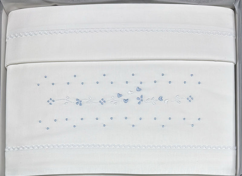 Coppia lenzuola lettino ÉLITE 100% puro cotone ricamati a mano scatolati  Made in Italy