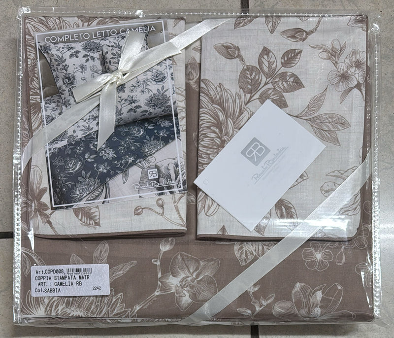 Coppia lenzuola Renato Balestra Camelia in 100% puro cotone matrimoniale