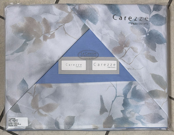 Coppia Lenzuola Carezze Wendy 100% Cotone con balza in raso di cotone e federe interamente stampate matrimoniale