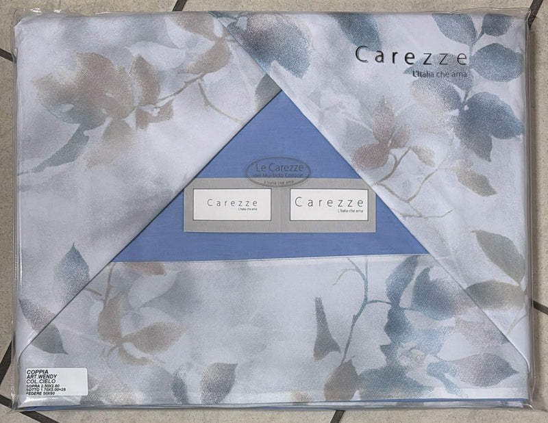 Coppia Lenzuola Carezze Wendy 100% Cotone con balza in raso di cotone e federe interamente stampate matrimoniale