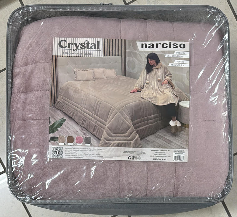 Trapunta Narciso Crystal in morbida flannella piazzata + Poncho con tasche