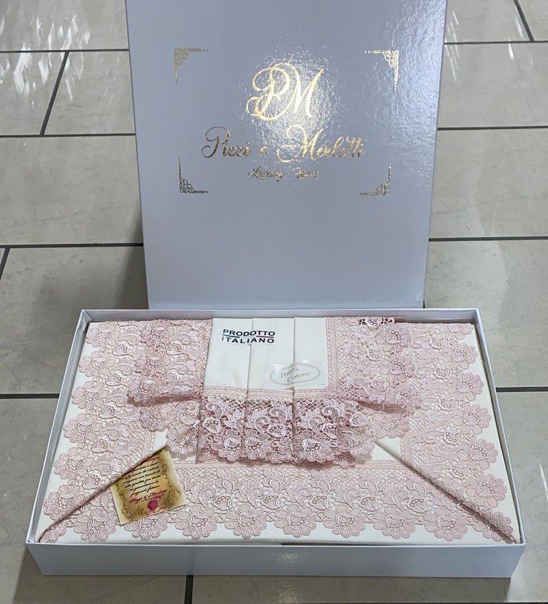 Coppia lenzuola Pizzi e Merletti ROSE 100% cotone