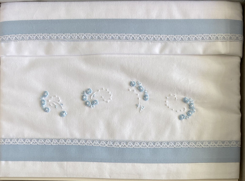 Coppia lenzuola lettino ÉLITE 100% puro cotone ricamati a mano scatolati  Made in Italy