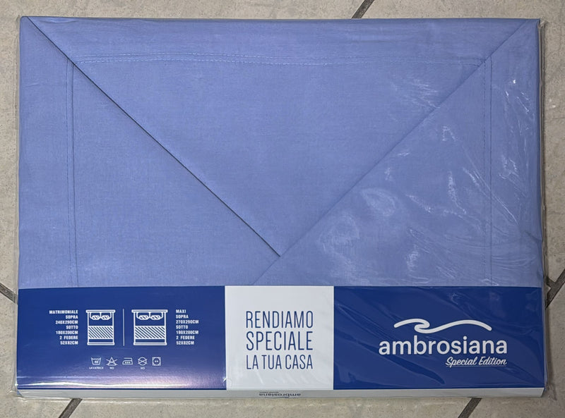 Coppia lenzuola Ambrosiana Capri in 100% puro cotone tinta unita matrimoniale