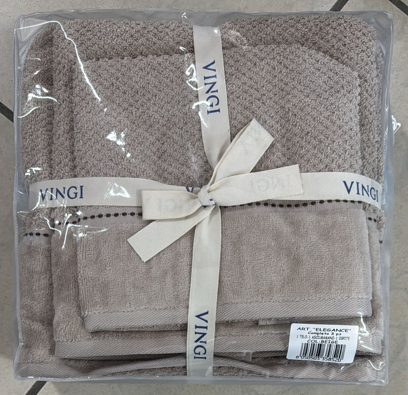 Tris bagno Vingi Elegance in spugna con balza in ciniglia