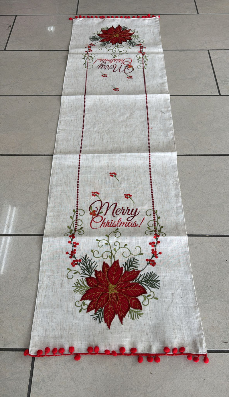 Runner 45X140 foderato e ricamato con pon pon Natale