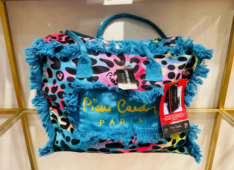 Borsa mare stampata con frange e ricamo Pierre Cardin