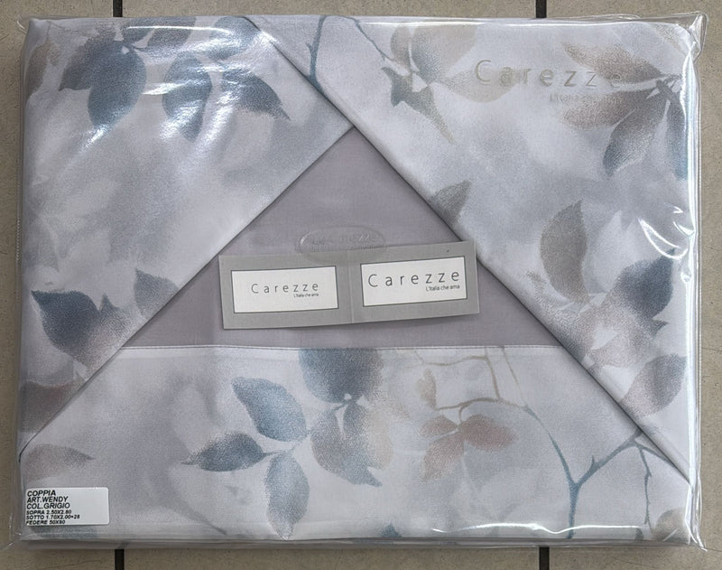 Coppia Lenzuola Carezze Wendy 100% Cotone con balza in raso di cotone e federe interamente stampate matrimoniale