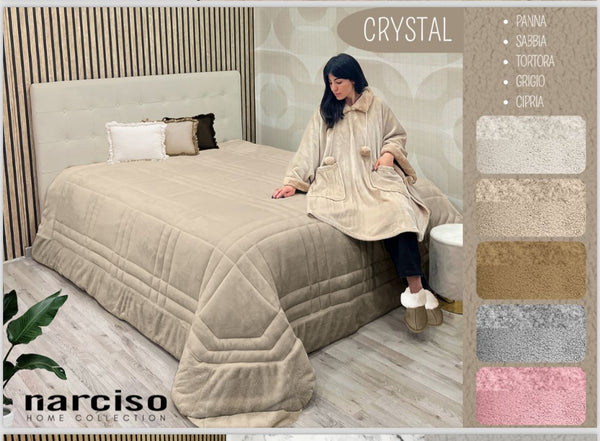 Trapunta Narciso Crystal in morbida flannella piazzata + Poncho con tasche