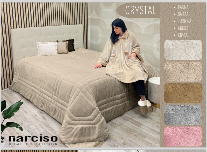Trapunta Narciso Crystal in morbida flannella piazzata + Poncho con tasche