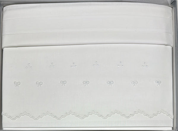 Coppia lenzuola lettino ÉLITE 100% puro cotone ricamati a mano scatolati  Made in Italy