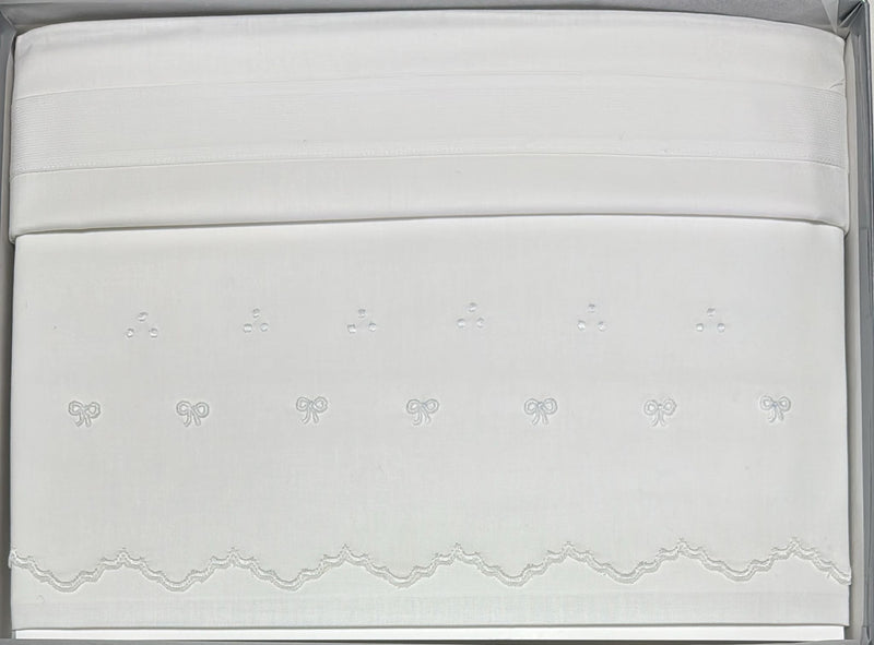 Coppia lenzuola lettino ÉLITE 100% puro cotone ricamati a mano scatolati  Made in Italy