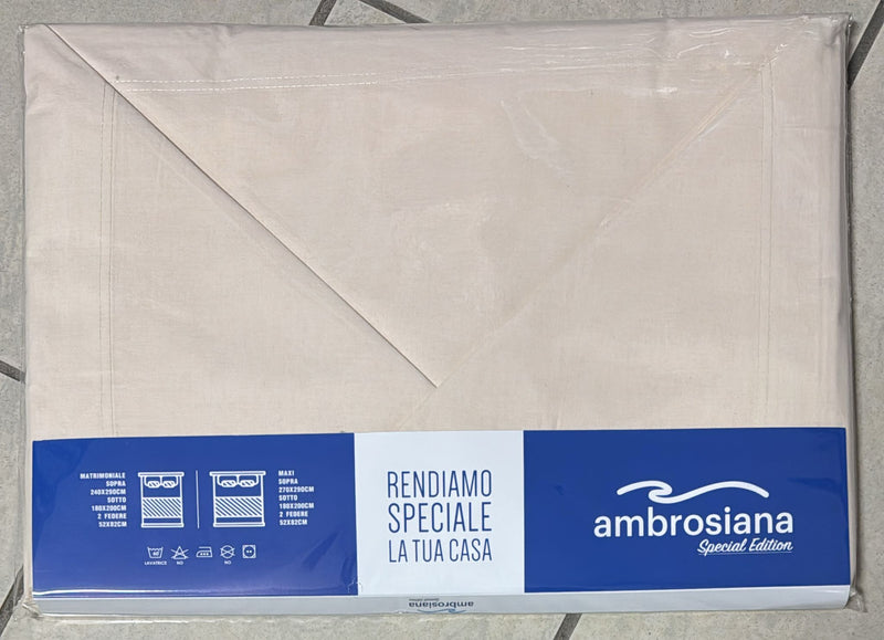 Coppia lenzuola Ambrosiana Capri in 100% puro cotone tinta unita matrimoniale
