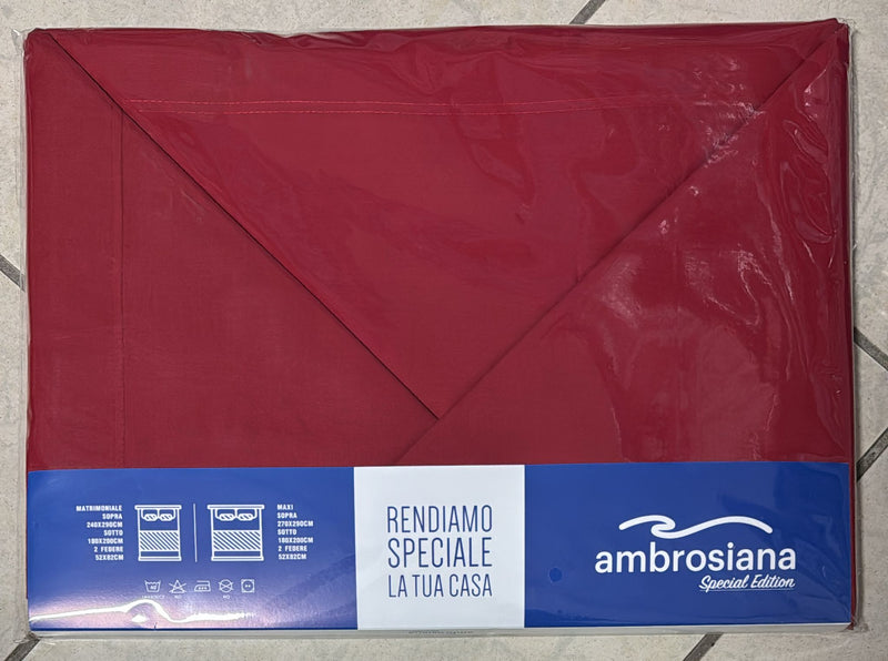 Coppia lenzuola Ambrosiana Capri in 100% puro cotone tinta unita matrimoniale