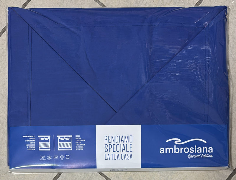Coppia lenzuola Ambrosiana Capri in 100% puro cotone tinta unita matrimoniale