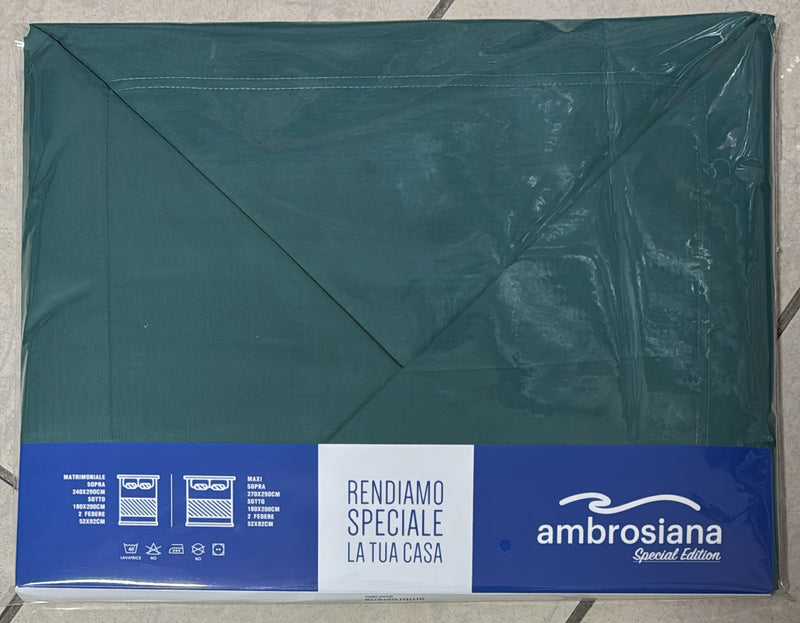 Coppia lenzuola Ambrosiana Capri in 100% puro cotone tinta unita matrimoniale