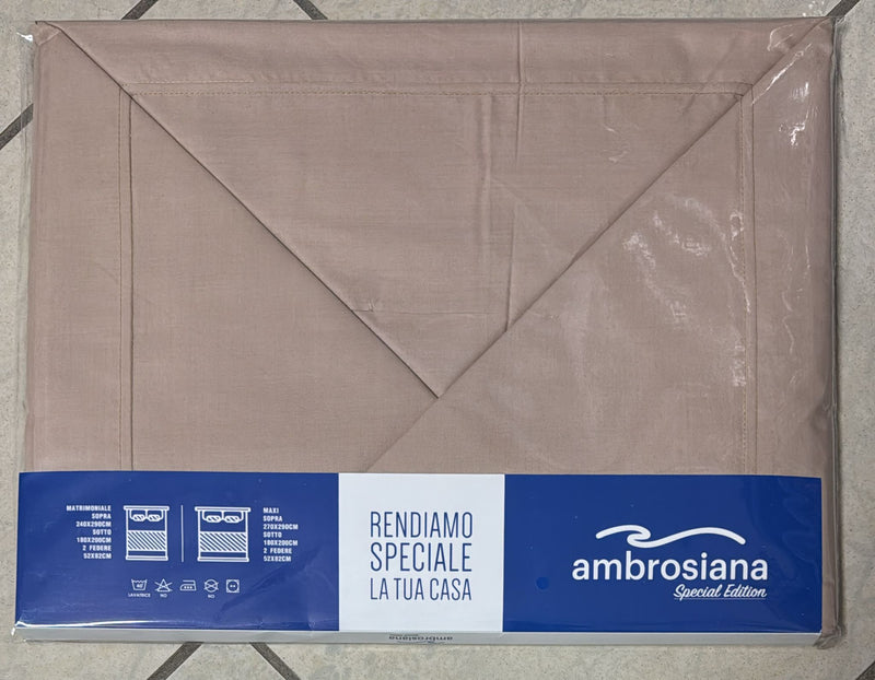 Coppia lenzuola Ambrosiana Capri in 100% puro cotone tinta unita matrimoniale