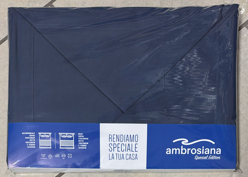 Coppia lenzuola Ambrosiana Capri in 100% puro cotone tinta unita matrimoniale