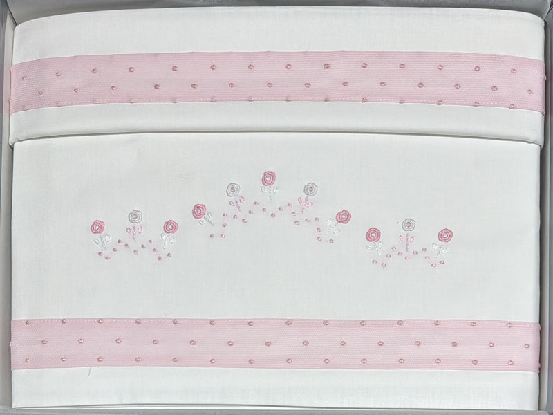 Coppia lenzuola lettino ÉLITE 100% puro cotone ricamati a mano scatolati  Made in Italy