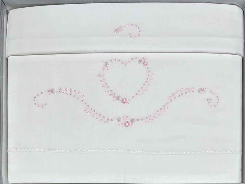 Coppia lenzuola lettino ÉLITE 100% puro cotone ricamati a mano scatolati  Made in Italy
