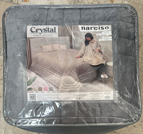 Trapunta Narciso Crystal in morbida flannella piazzata + Poncho con tasche