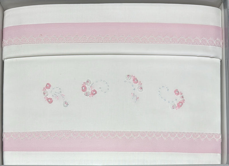 Coppia lenzuola lettino ÉLITE 100% puro cotone ricamati a mano scatolati  Made in Italy