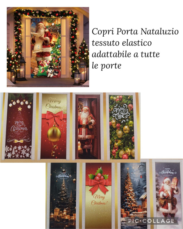 Copri Porta Natalizio tessuto elastico adattabile a tutte le porte